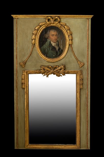  Trumeau Louis 16. 
Animated by an oval medallion framing an oil on canvas image...