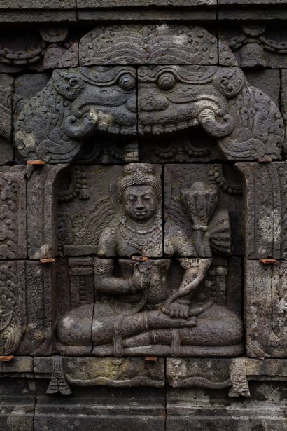  Indonesian pediment. Important pediment illustrating in the center a Lokapala, one...