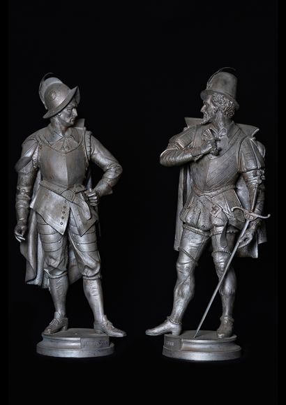  Ligueur et Huguenot. 
Paire de statues figurant deux personnages historiques symbolisant...