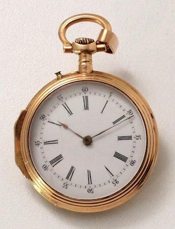 null Petite montre de poche en or, cadran émaillé blanc avec chiffres romains peints,...