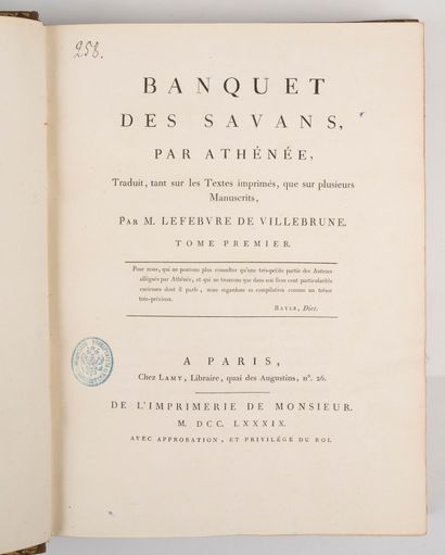 ATHENIA. Banquet des savans. Translated both on the printed texts and on several...