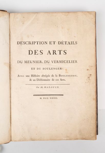  MALOUIN (Paul-Jacques). Description et détails des arts du meunier, du vermicelier,...