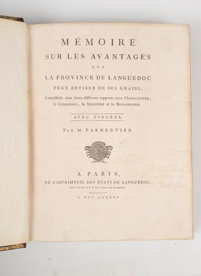  PARMENTIER (Antoine-Augustin). Mémoire sur les avantages que la province de Languedoc...