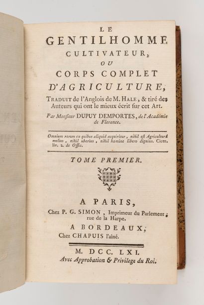  HALE (Thomas). Le Gentilhomme cultivateur ou Corps complet d'agriculture. Paris,...