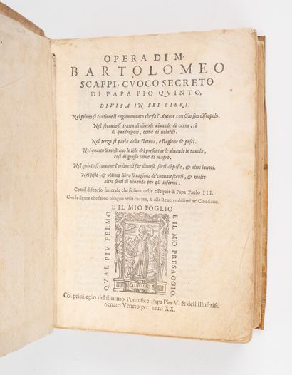  SCAPPI (Bartolomeo). Opera, divisa in sei libri. [Venise, Michel Tramezzino, 1570]....