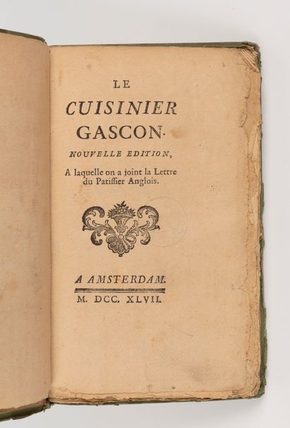  CUISINIER GASCON (Le). Amsterdam, (Paris), 1747. In-12, bradel cartonnage papier...