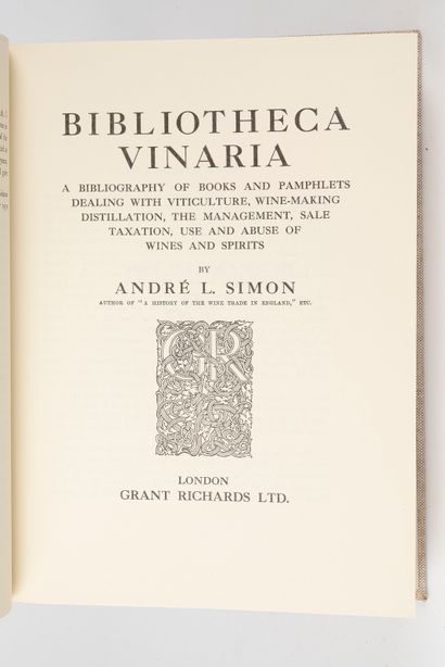  SIMON (André). Bibliotheca vinaria. London, Holland press, 1979. In-8, reliure éditeur....