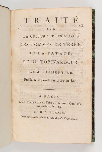  PARMENTIER (Antoine-Augustin). Traité sur la culture et les usages de la pomme de...