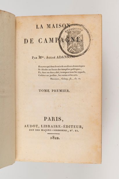 null ADANSON (Aglaé). La Maison de campagne. Paris Audot, 1822. 3 vol. in-12, demi-basane...