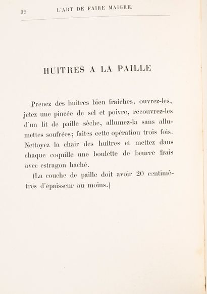  ART (L') DE FAIRE MAIGRE. Paris, Paul Ollendorf, 1887. Petit in-4, bradel cartonnage...