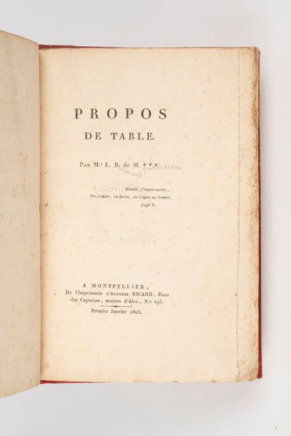 null BERNARD DE MONBRISON (Louis-Simon-Joseph). Propos de table. Montpellier, Auguste...