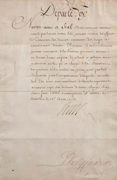 Louis XIV 
Pièce signée Louis (secrétaire),...