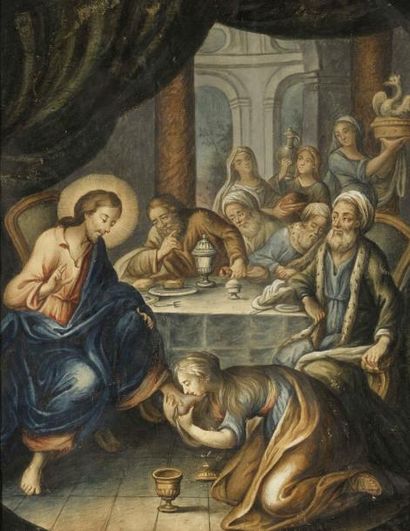 Ecole FRANCAISE du XVIIIe siècle Marie Madeleine lavant les pieds du Christ Plume,...