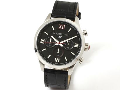 null MAUBOUSSIN ''One man one life
Steel chronograph watch, black 3-counter dial...