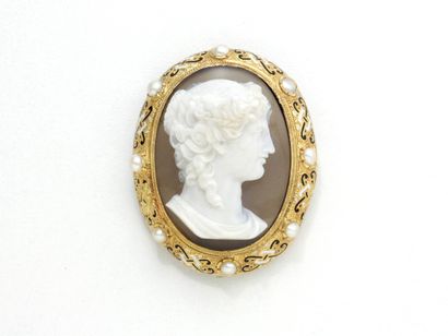 null Gold brooch 750 thousandths, decorated with a cameo agate 2 layers carved with...