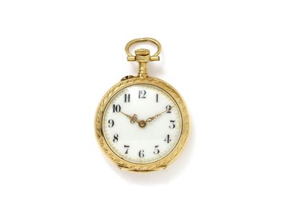 null Neck watch in gold 750 thousandths, enamelled ivory dial with painted Arabic...