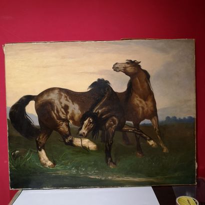 Ecole du XIXème siècle 
Deux chevaux 
Toile...