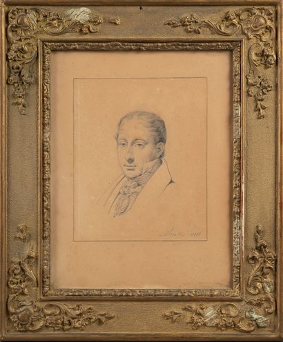  Ecole FRANCAISE vers 1830 
Portrait d’homme 
Crayon graphite, rehauts de gouache...