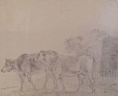  William Sawrey GILPIN (1762 - 1843), école anglaise 
Vaches au prés 
Animaux au...