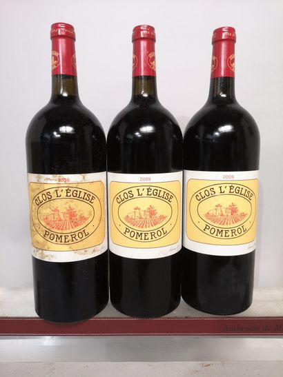 null 3 magnums CLOS L'EGLISE - Pomerol - Millésime 2009 - En caisse bois abîmée....