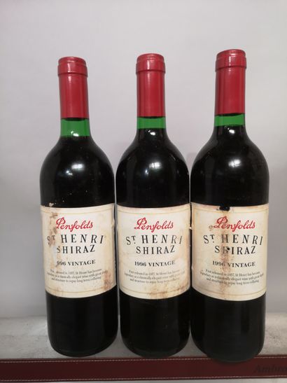 null 3 bouteilles PENFOLDS St. HENRI Shiraz - Millésime 1996 - Étiquettes tachées...