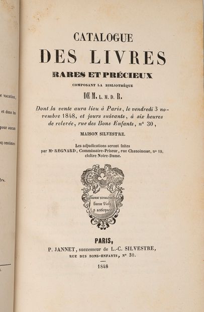 null LIBRARIES. - DU ROURE. Catalog of rare and precious books in the library of...