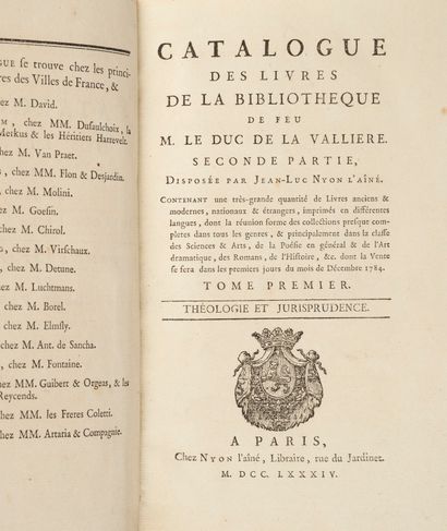 null BIBLIOTHÈQUES. — LA VALLIÈRE. Catalogue des Livres de la Bibliothèque de feu...