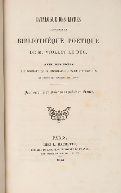 null BIBLIOTHÈQUES. — VIOLLET LE DUC. Catalogue des livres composant la Bibliothèque...