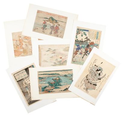 null Lot de 10 estampes dont Shunsen, Yoshikuni, Hiroshige, Gekko (Accidents).