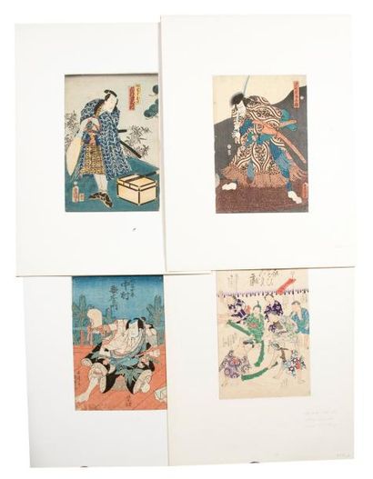 KUNISADA - TOYOKUNI III Cinq oban tate-e: acteurs dans des rôles de samouraï. Japon...