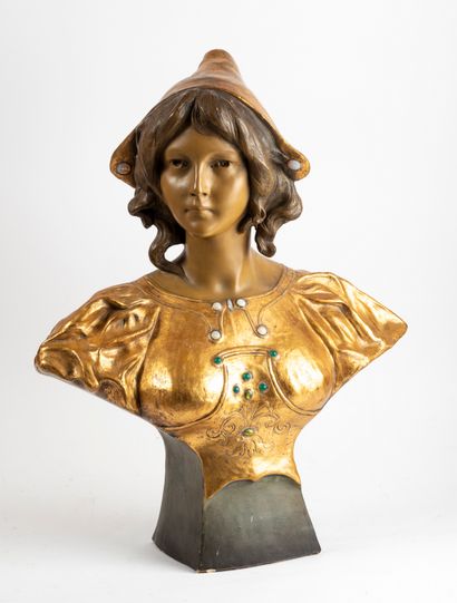 null Ecole Française vers 1900
Portrait de femme
Bustre en plâtre, patiné, doré,...
