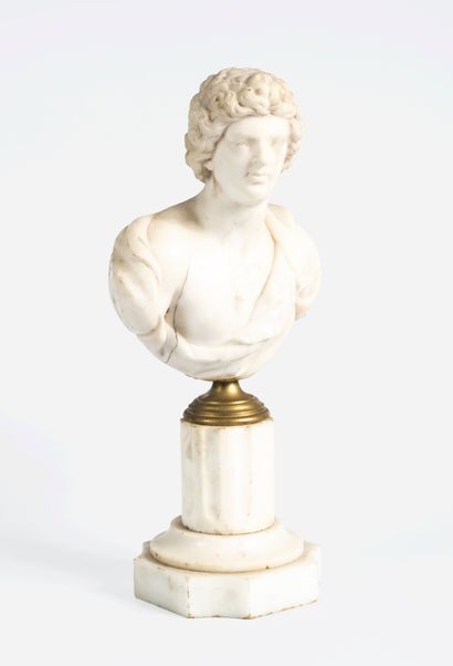 Marble bust of an Emperor, mounted on a column...