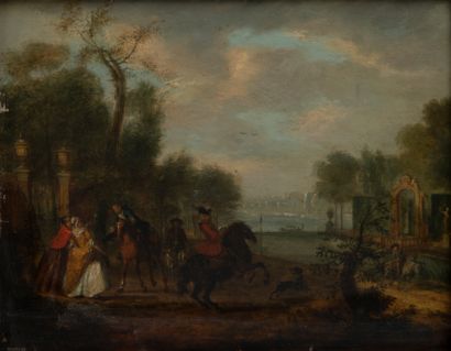 null Ecole HOLLANDAISE du XVIIIe siècle, entourage de Carl van FALENS
Cavaliers devant...