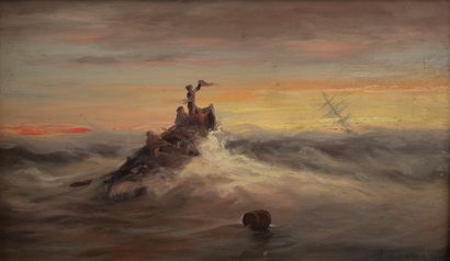 null Joseph REYMANN (1848-1920) 
Barque en détresse
Panneau d'acajou
Signé en bas...
