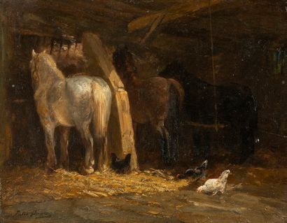 Jules HEREAU (1829-1879)
Cheval à l'écurie
Panneau
Signé...
