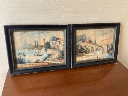 null CABRION
Landscapes in Switzerland 
Watercolor
Signed and dated 1871
12 x 16...