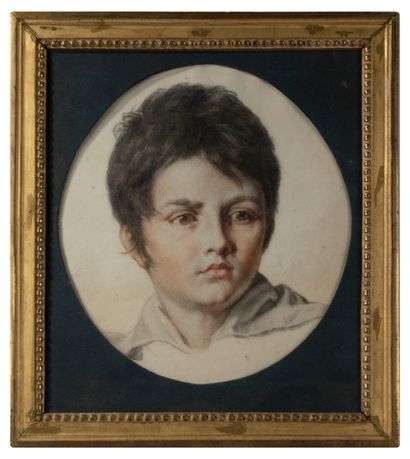 null 18.
	Ecole vers 1780 "Jeune garçon" 
Aquarelle, lavis. Dessin ovale
