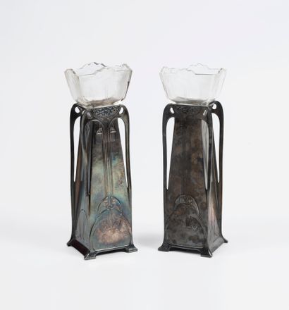 Pair of soliflores vases in silver plated...