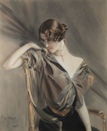 null Giovanni BOLDINI (1842-1931)
Portrait de Cléo de Mérode
Gravure
66,5 x 54 cm.
(légères...