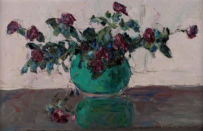 Wlodizimierz TERLIKOWSKI (1873 - 1951) Bouquet de roses, 1923 Huile sur toile, signée...