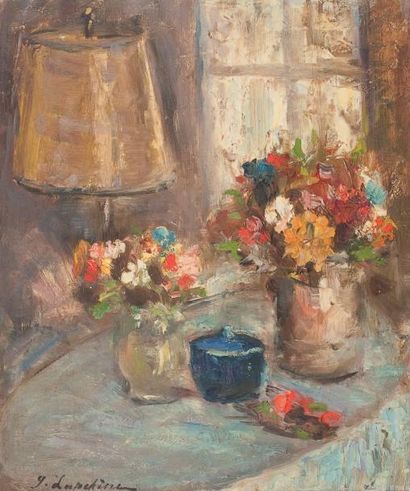 Georgi Alexandrovich LAPCHINE (1885 - 1950) Deux bouquets Huile sur panneau, signée...