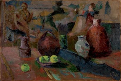 Att. à Robert Rafailovich FALK (1886-1958) Le pique-nique Huile sur toile, signée...