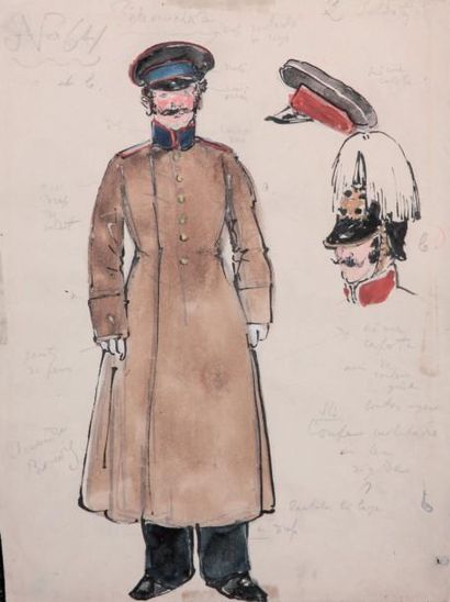 Alexandre BENOIS (1870 - 1960) Deux soldats Gouache, aquarelle et encre sur papier,...
