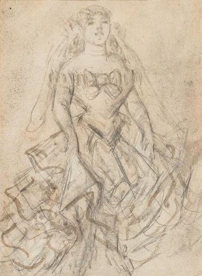 Constantin GUYS (1802-1892) La Lorette Dessin au crayon noir et sépia 26,5 x 19,5...