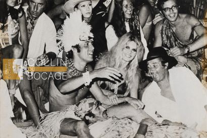 null BRIGITTE BARDOT 
Three photos of Brigitte Bardot at a costume party. 
Silver...