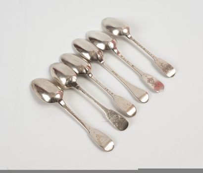 null SIX silver SOUP SPoons (LOT). PARIS and SENS, 18th century. Uniplat model (4)...