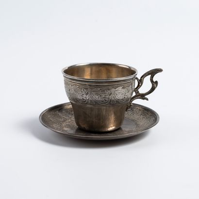 Mug and saucer in silver. PARIS, Eugène LEFEBVRE,...