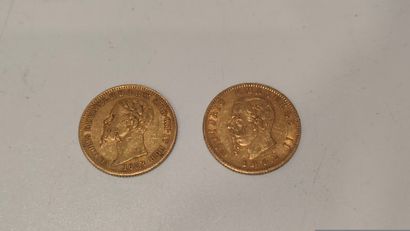 Two pieces of 20 francs gold Swiss, 1852,...