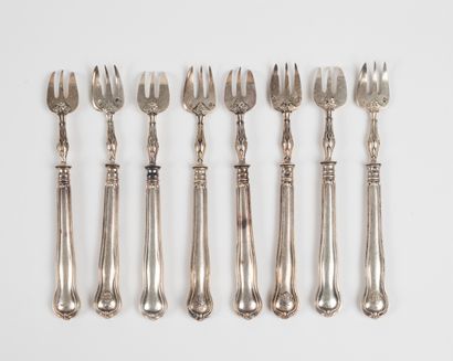 SERIES OF EIGHT SILVER EGGER FORKS, silver...