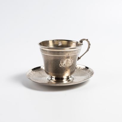 null MUG AND ITS SUBMUG in silver. 
PARIS, Philippe BERTHIER, ap. 1847 (Minerve)....